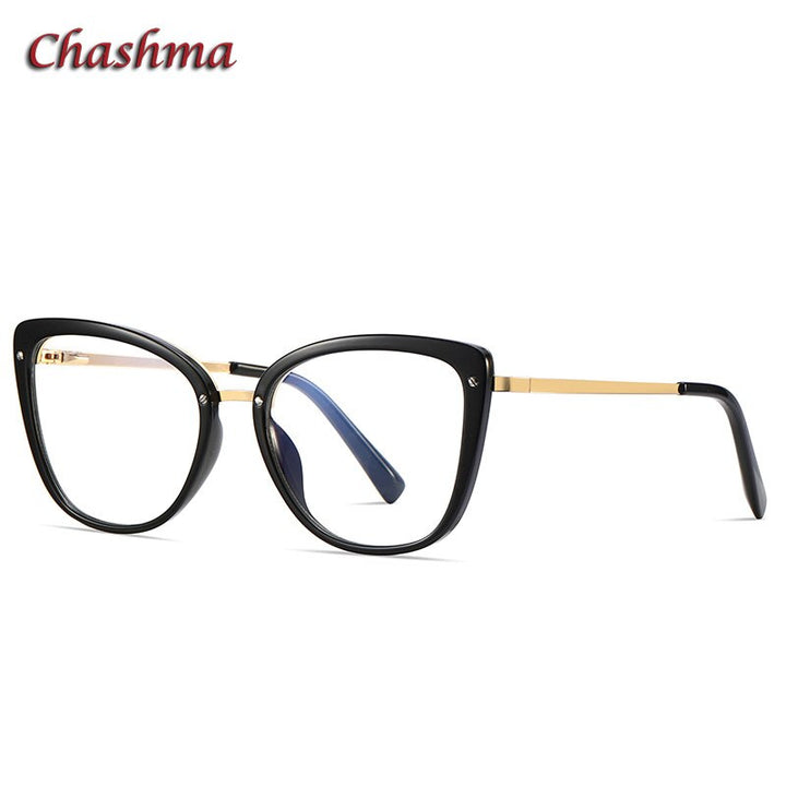 Chashma Ochki Unisex Full Rim Square Cat Eye Tr 90 Stainless Steel Eyeglasses 2076 Full Rim Chashma Ochki Black  