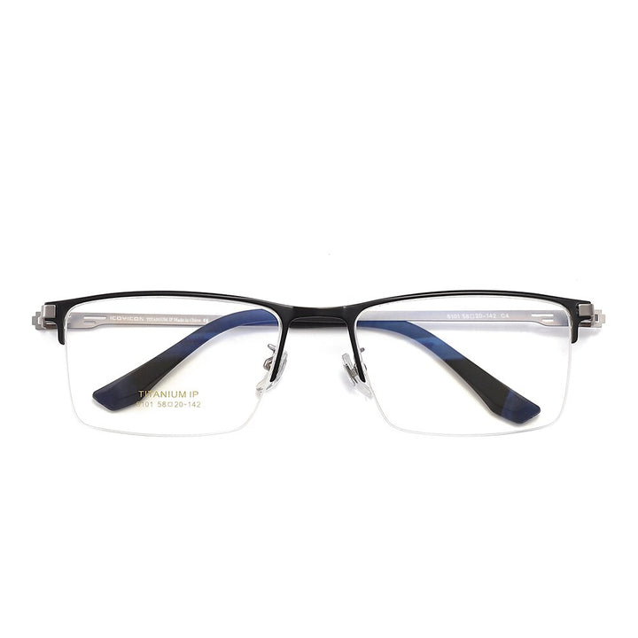 Hdcrafter Men's Semi Rim Square Titanium Eyeglasses 6101 Semi Rim Hdcrafter Eyeglasses C4 SILVER  