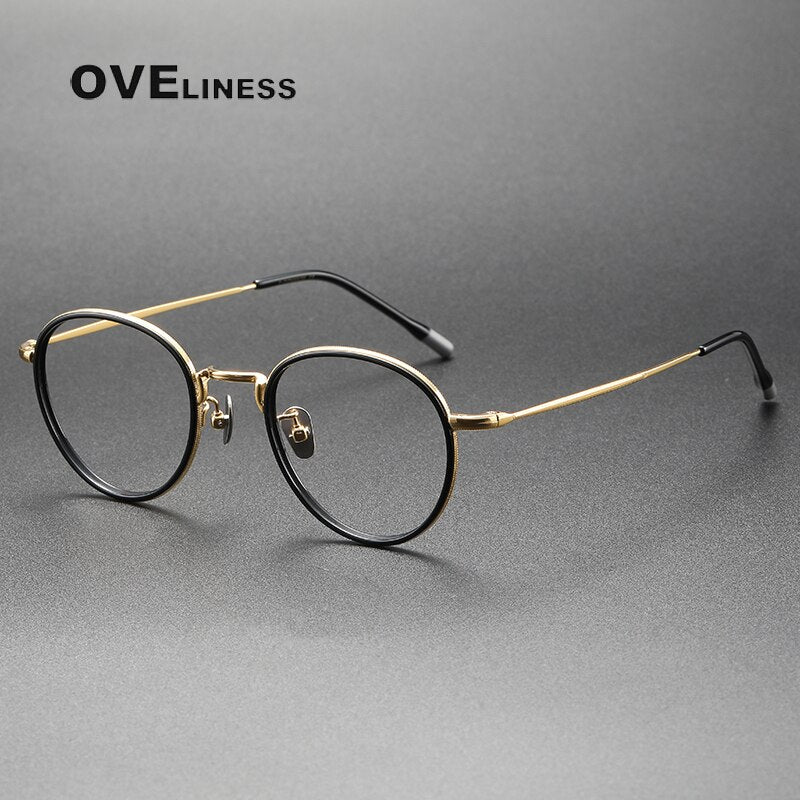 Oveliness Unisex Full Rim Round Titanium Eyeglasses 8507 Full Rim Oveliness black gold  