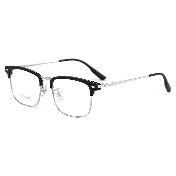Yimaruili Men's Full Rim Square Titanium Eyeglasses 2322BJ Full Rim Yimaruili Eyeglasses Black Silver  