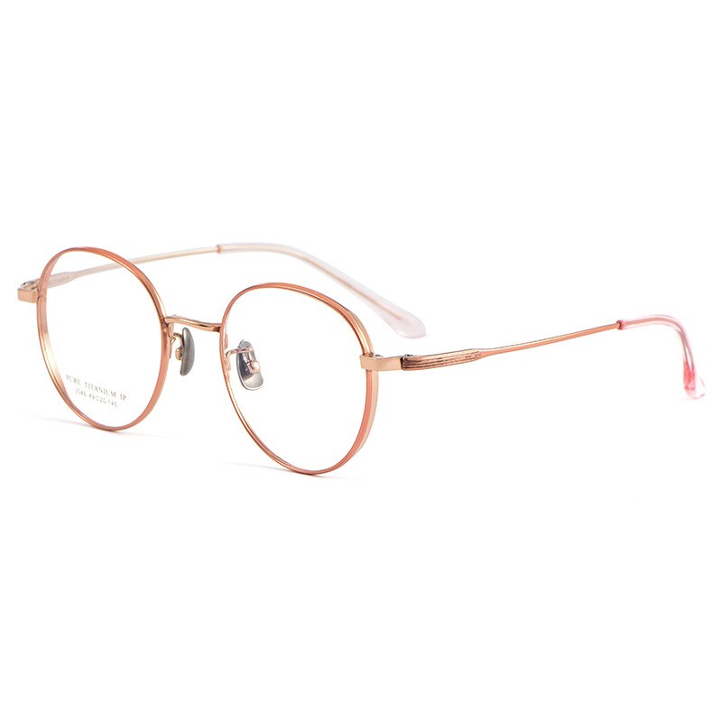 Yimaruili Unisex Full Rim Round Titanium Eyeglasses 2046TSF Full Rim Yimaruili Eyeglasses Pink Rose Gold  