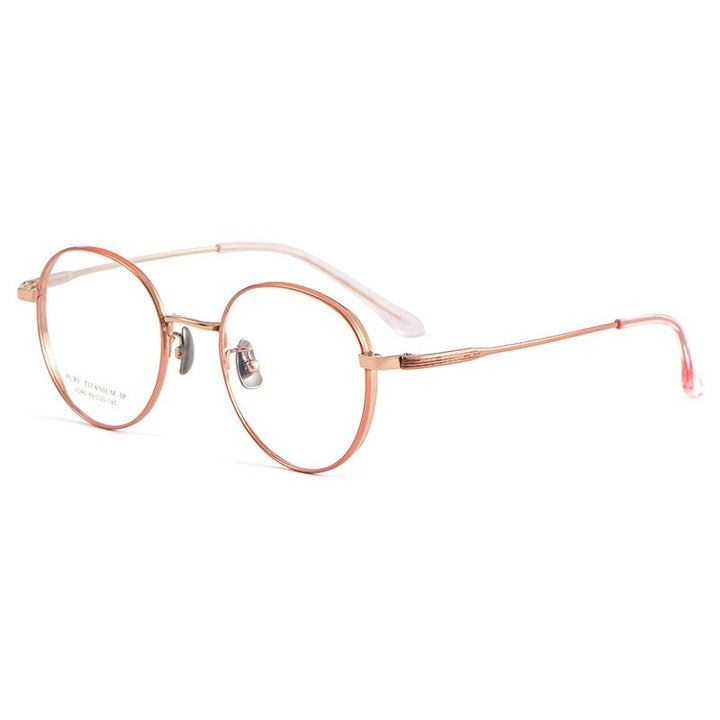 Yimaruili Unisex Full Rim Round Titanium Eyeglasses 2046TSF Full Rim Yimaruili Eyeglasses Pink Rose Gold  