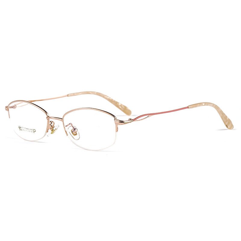 KatKani Women's Semi Rim Oval Rectangle Alloy Eyeglasses 3523x Semi Rim KatKani Eyeglasses Rose Gold  