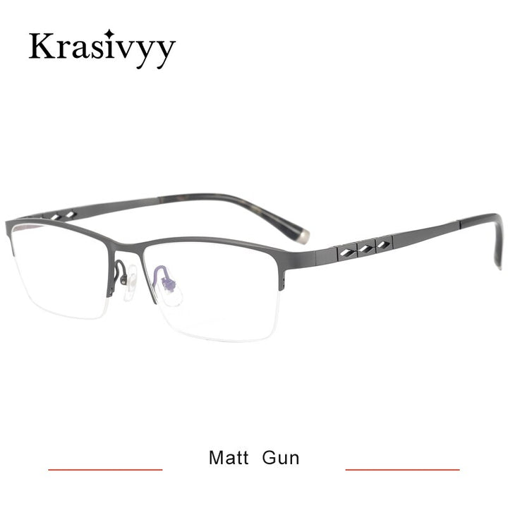 Krasivyy Men's Semi Rim Square Titanium Eyeglasses Kr0076 Semi Rim Krasivyy Matt Gun CN 