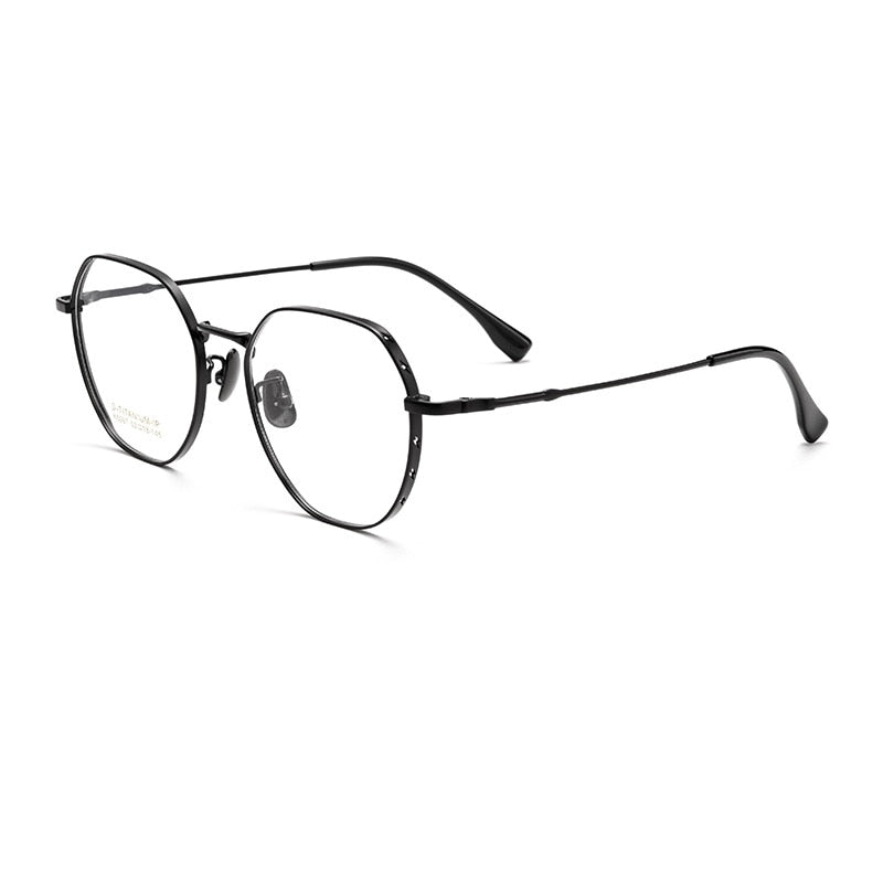 Yimaruili Unisex Full Rim Polygonal Titanium Alloy Eyeglasses K5087 Full Rim Yimaruili Eyeglasses Black  