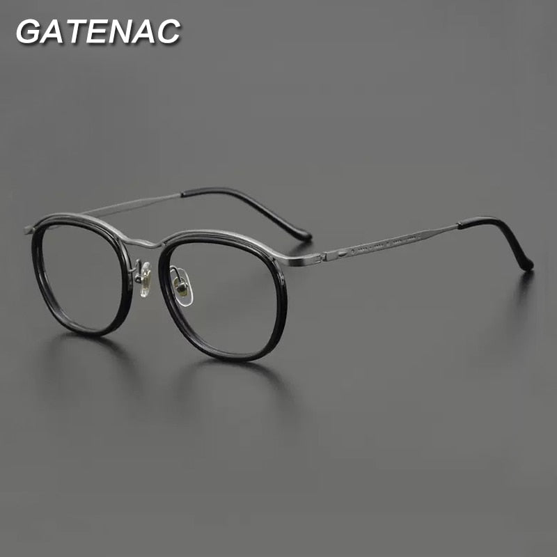 Gatenac Unisex Full Rim Round Square Titanium Acetate Eyeglasses Gxyj905 Full Rim Gatenac   