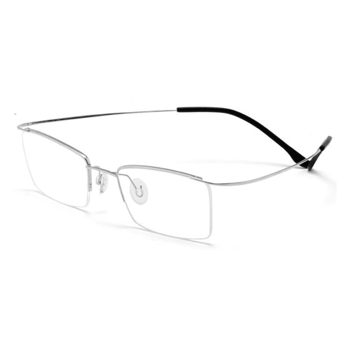 Hotochki Men's Semi Rim Rectangle Titanium Frame Eyeglasses 30004 Semi Rim Hotochki Silver  