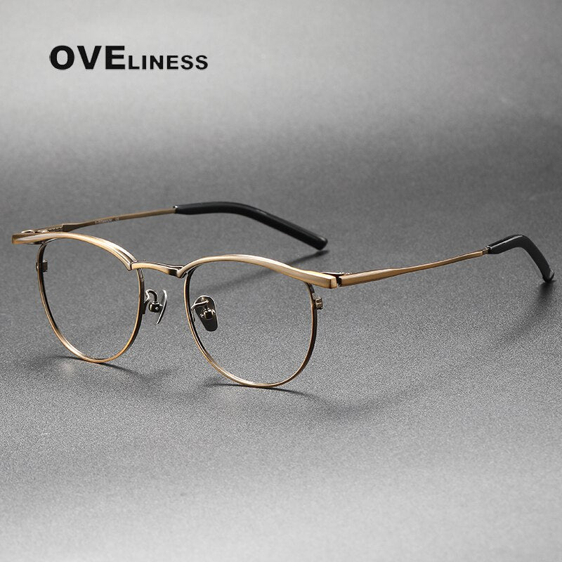 Oveliness Unisex Full Rim Square Acetate Titanium Eyeglasses S115t Full Rim Oveliness bronze  