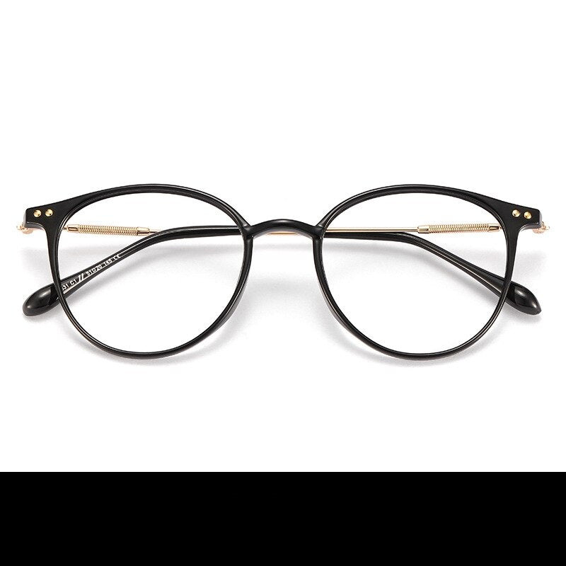 Yimaruili Unisex Full Rim Round Tr 90 Alloy Eyeglasses 90045 Full Rim Yimaruili Eyeglasses Black Gold  