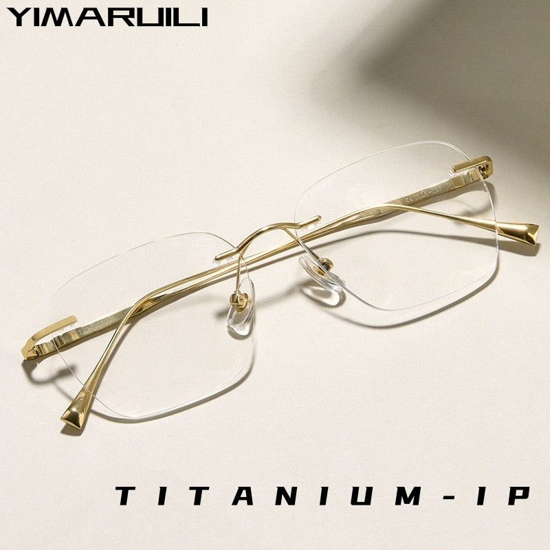 Yimaruili Unisex Rimless Square Titanium Eyeglasses 1912ti Rimless Yimaruili Eyeglasses   