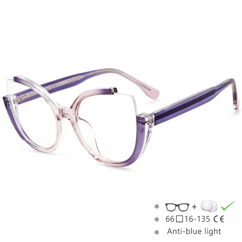 CCSpace Women's Semi Rim Cat Eye Tr 90 Titanium Eyeglasses 54627 Semi Rim CCspace China Purple 