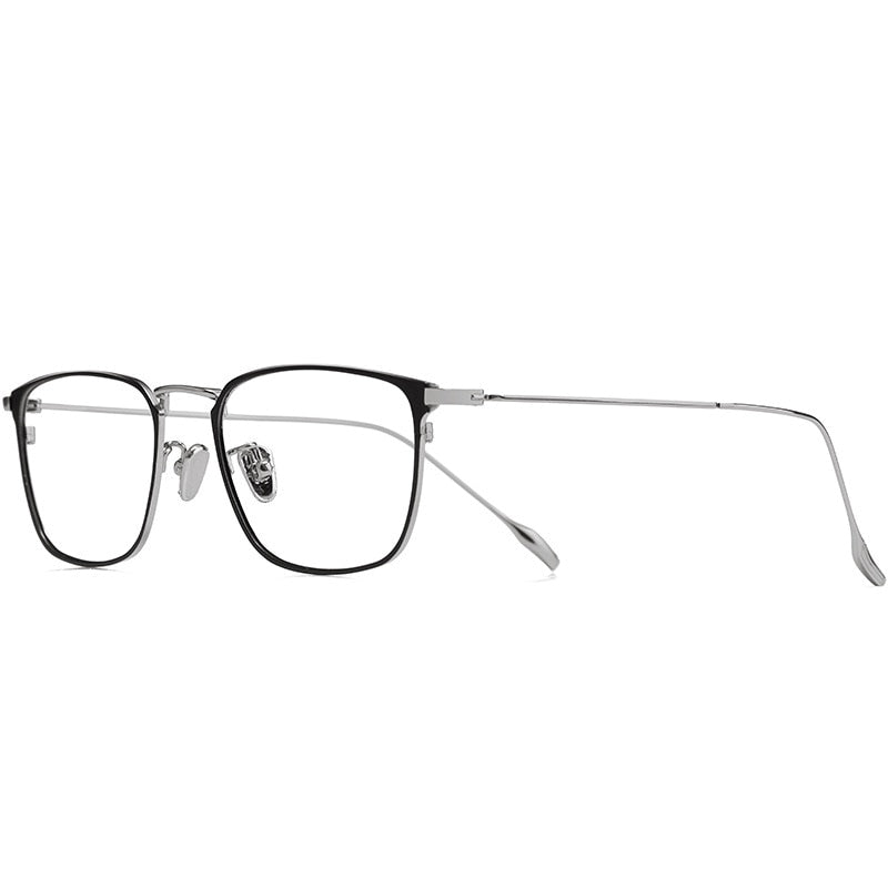 Hotochki Men's Full Rim Square Titanium Ip Electroplated Frame Eyeglasses W8083 Full Rim Hotochki Black Silver  