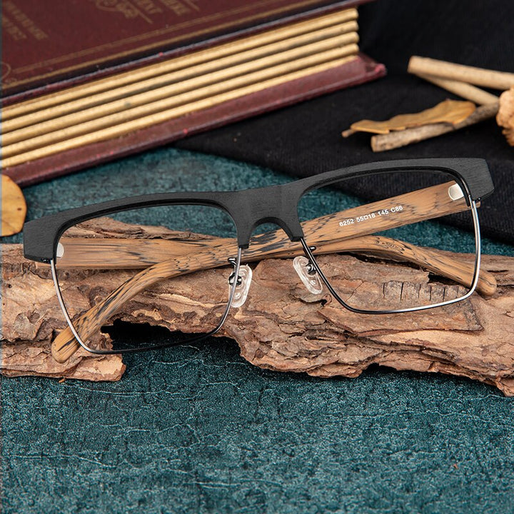 Hdcrafter Men's Full Rim Large Square Wood Eyeglasses 6252 Full Rim Hdcrafter Eyeglasses   