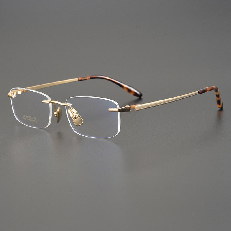 Muzz Men's Rimless Square Titanium Eyeglasses W9010 Rimless Muzz Gold  