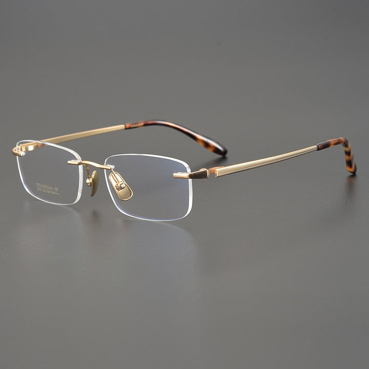 Muzz Men's Rimless Square Titanium Eyeglasses W9010 Rimless Muzz Gold  