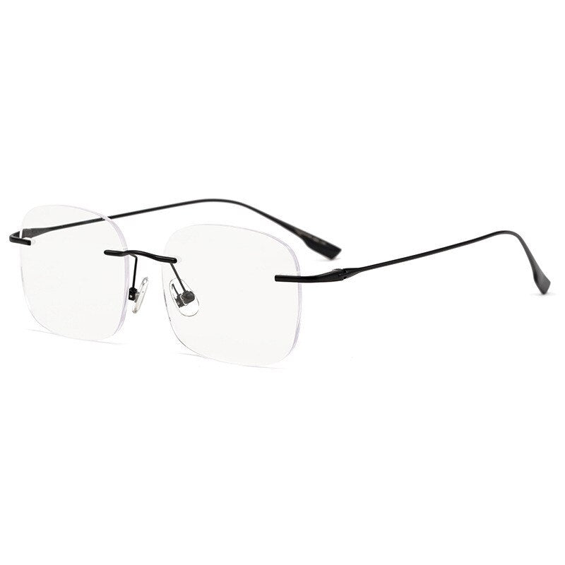 KatKani Unisex Rimless Polygon Round Titanium Frame Eyeglasses Rimless KatKani Eyeglasses 1135B Black  