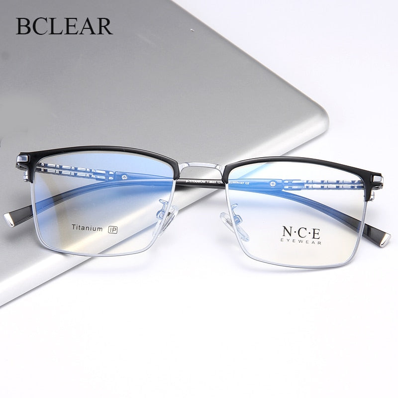 Bclear Men's Full Rim Square Titanium Frame Eyeglasses My8622 Full Rim Bclear   