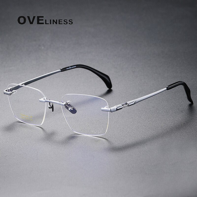 Oveliness Unisex Rimless Square Oval Titanium Eyeglasses 80843 Rimless Oveliness silver  