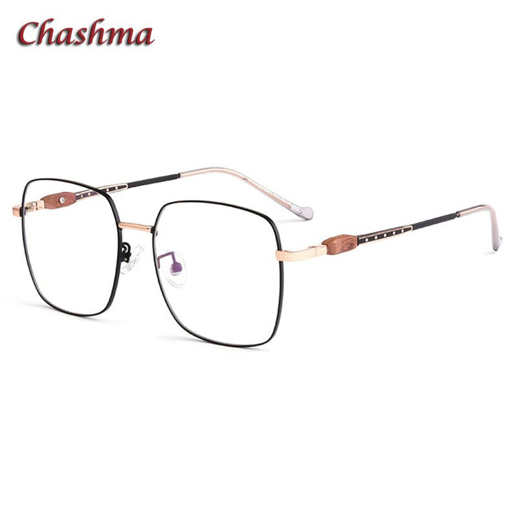 Chashma Ochki Unisex Full Rim Big Square Stainless Steel Eyeglasses 5001 Full Rim Chashma Ochki Black Rose Gold  