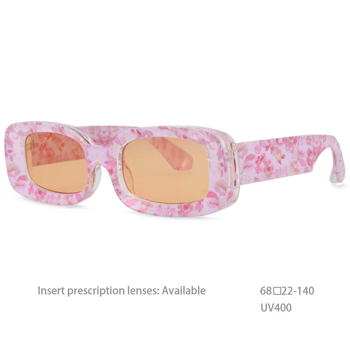 CCSpace Unisex Full Rim Rectangle Resin Frame Punk Sunglasses 54430 Sunglasses CCspace Sunglasses Pink flower as picture 