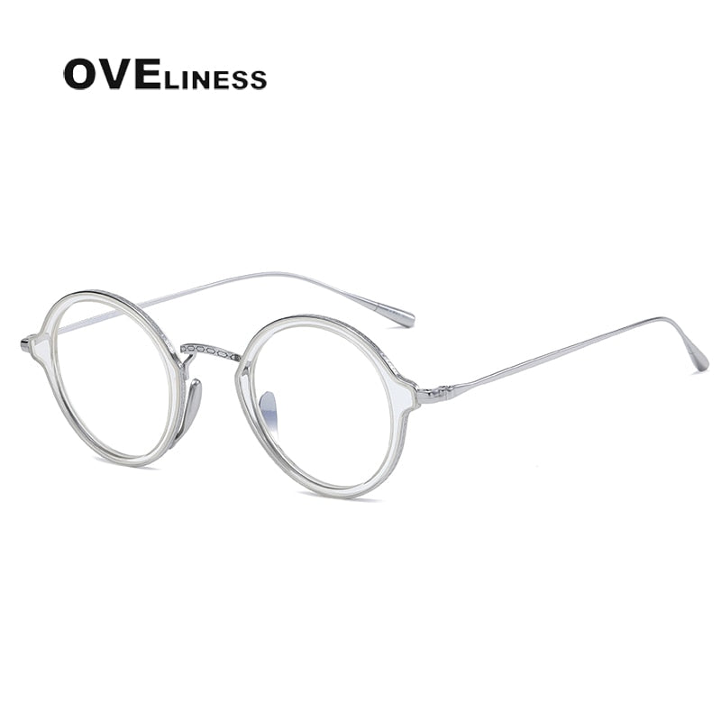 Oveliness Unisex Full Rim Round Acetate Titanium Eyeglasses 1110 Full Rim Oveliness Transparent silver  