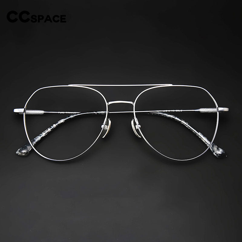 CCspace Unisex Full Rim Oval Double Bridge Big Titanium Eyeglasses 55642 Full Rim CCspace   