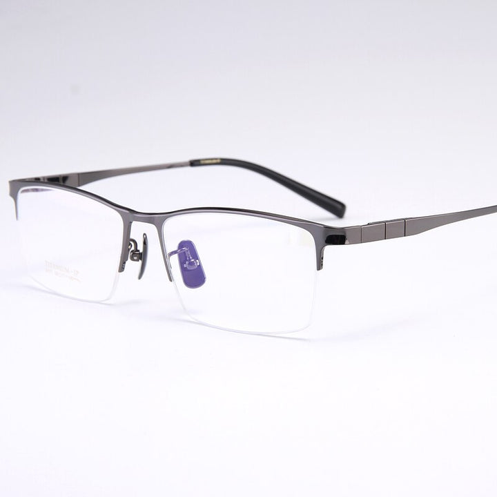 Bclear Men's Full Rim Square Titanium Eyeglasses My91077 Full Rim Bclear Bright Gray  