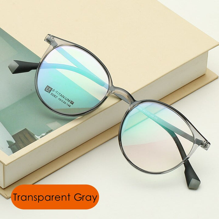 KatKani Unisex Full Rim Round Tr 90 Titanium Eyeglasses 5063 Full Rim KatKani Eyeglasses Transparent Gray  