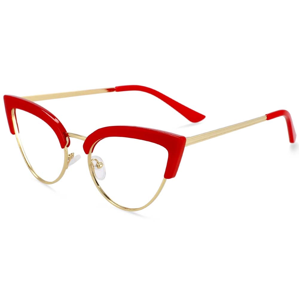 CCSpace Women's Full Rim Brow Line Cat Eye Tr 90 Alloy Frame Eyeglasses 54115 Full Rim CCspace Red  