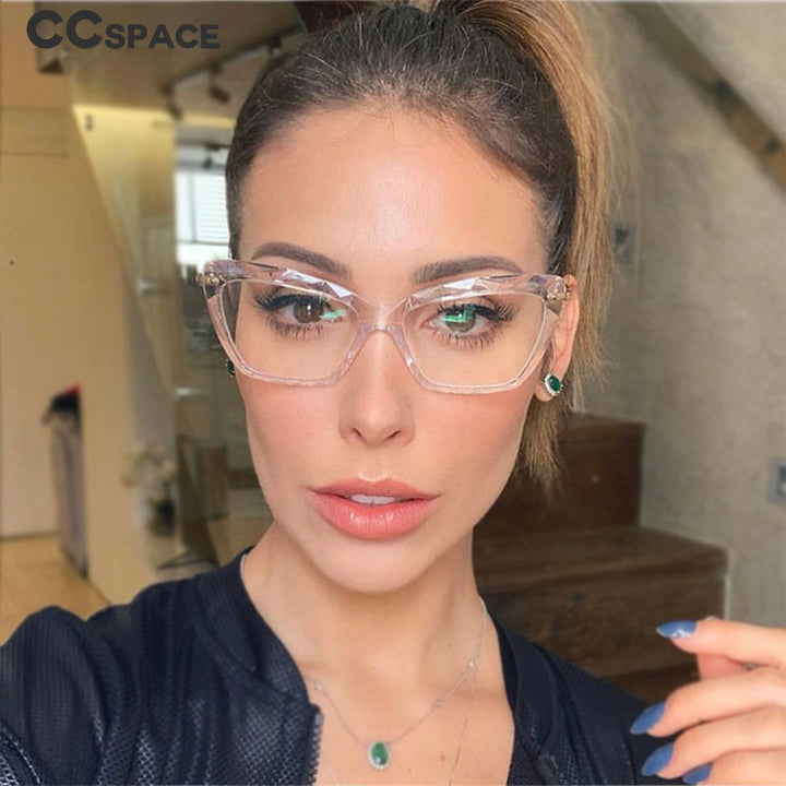 CCSpace Women's Full Rim Rectangle Cat Eye Resin Alloy Frame Eyeglasses 45591 Full Rim CCspace   