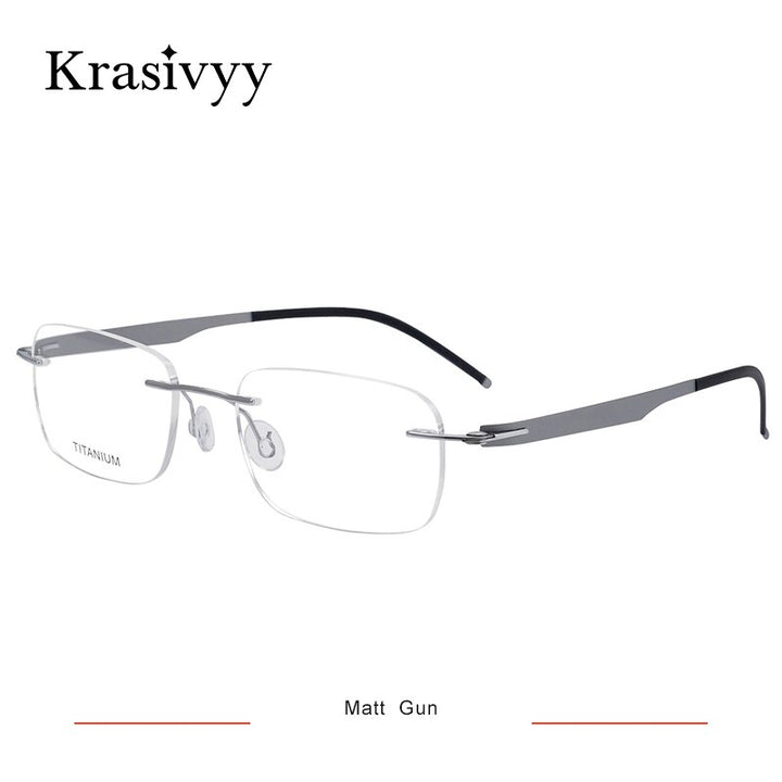 Krasivyy Unisex Rimless Square Screwless Titanium Eyeglasses Kr16029 Rimless Krasivyy Matt  Gun CN 