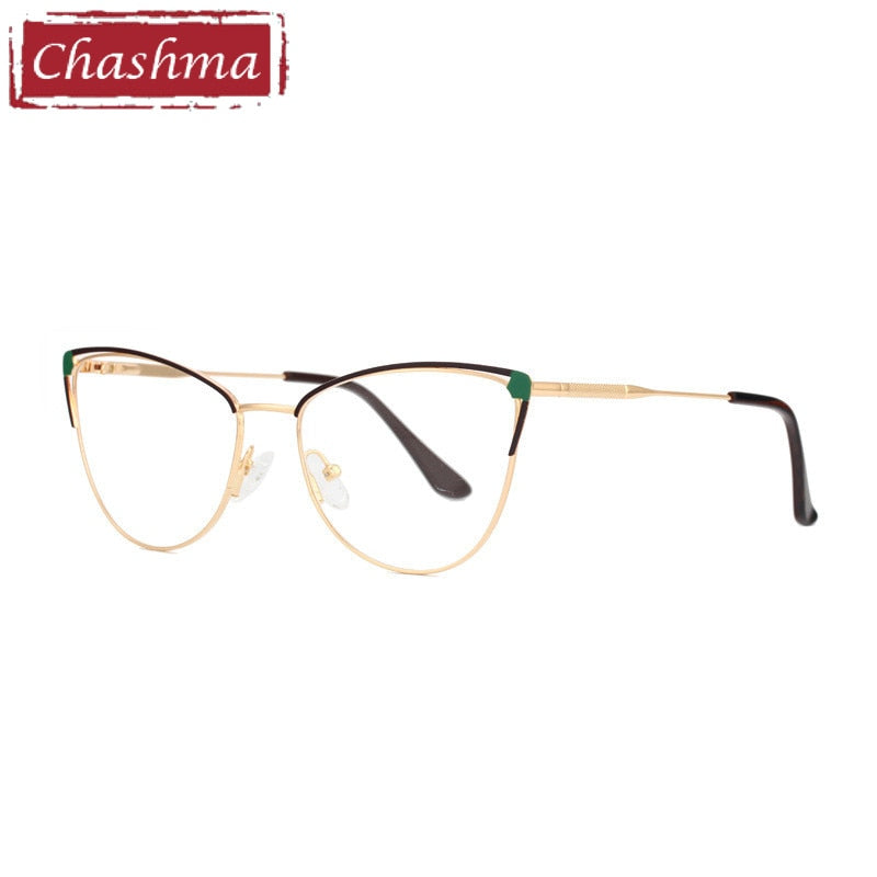 Chashma Ottica Women's Full Rim Square Cat Eye Stainless Steel Eyeglasses 8546 Full Rim Chashma Ottica Brown Green  