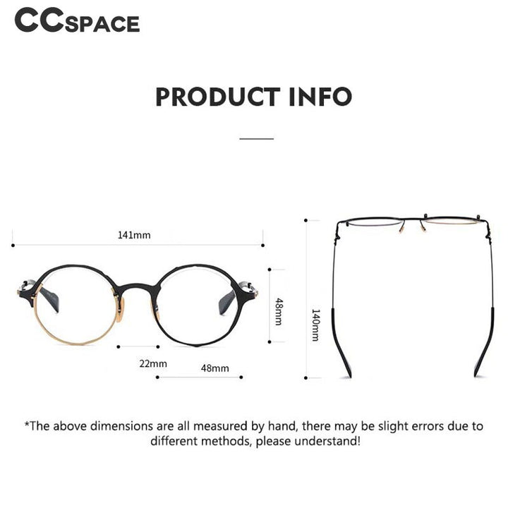 CCSpace Unisex Full Rim Irregular Round Handcrafted Titanium Eyeglasses 53160 Full Rim CCspace   