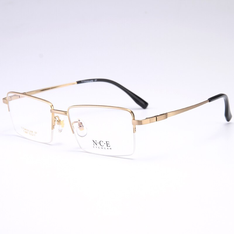 Bclear Men's Semi Rim Rectangle Titanium Frame Eyeglasses My007 Semi Rim Bclear Gold  