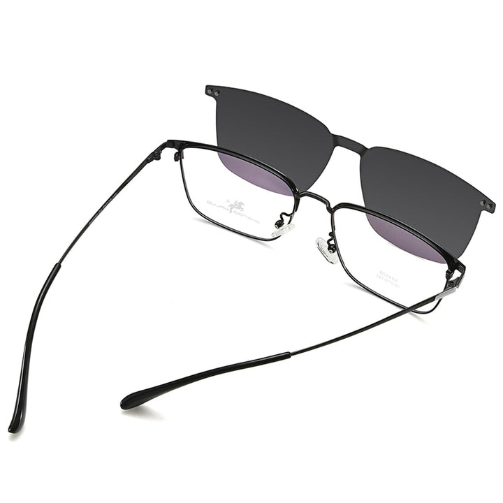Bclear Men's Full Rim Square Alloy Frame Eyeglasses Clip On Polarized Sunglasses Zt94020 Sunglasses Bclear   