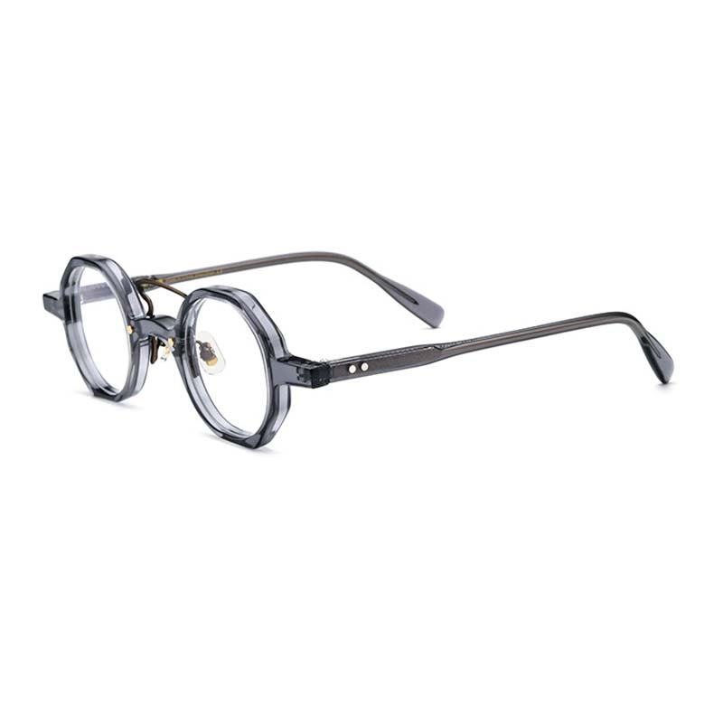 CCspace Women's Full Rim Small Polygon Round Double Bridge Acetate Eyeglasses 55059 Full Rim CCspace Gray China 