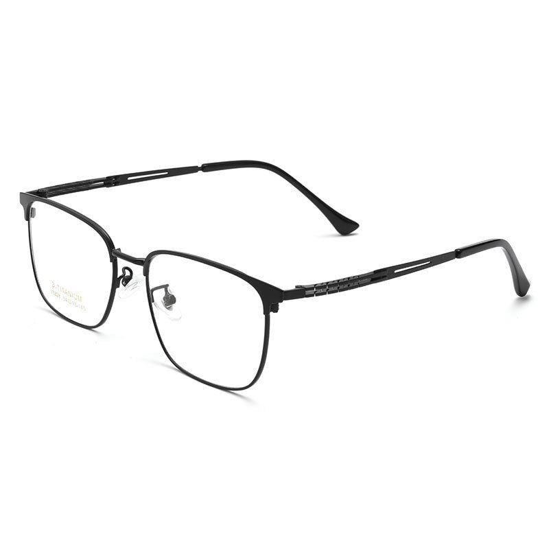 KatKani Men's Full Rim Square Titanium Alloy Eyeglasses 3828j Full Rim KatKani Eyeglasses Black  