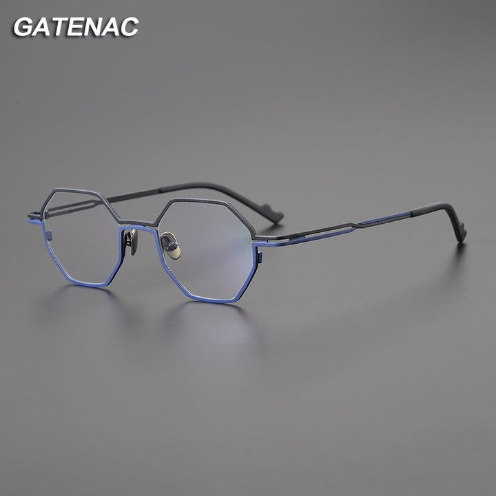 Gatenac Unisex Full Rim Polygon Square Titanium Eyeglasses Gxyj1034 Full Rim Gatenac   