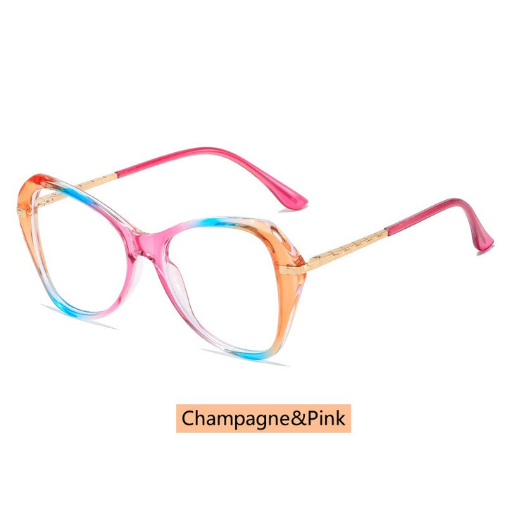 CCSpace Women's Full Rim Irregular Butterfly Tr 90 Titanium Eyeglasses 53321 Full Rim CCspace China champagne-Pink Khaki