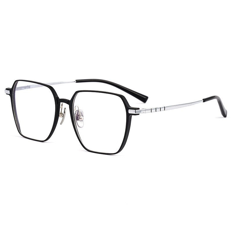 KatKani Unisex Full Rim Irregular Square Aluminum Magnesium Titanium Eyeglasses L5083m Full Rim KatKani Eyeglasses Black Silver  