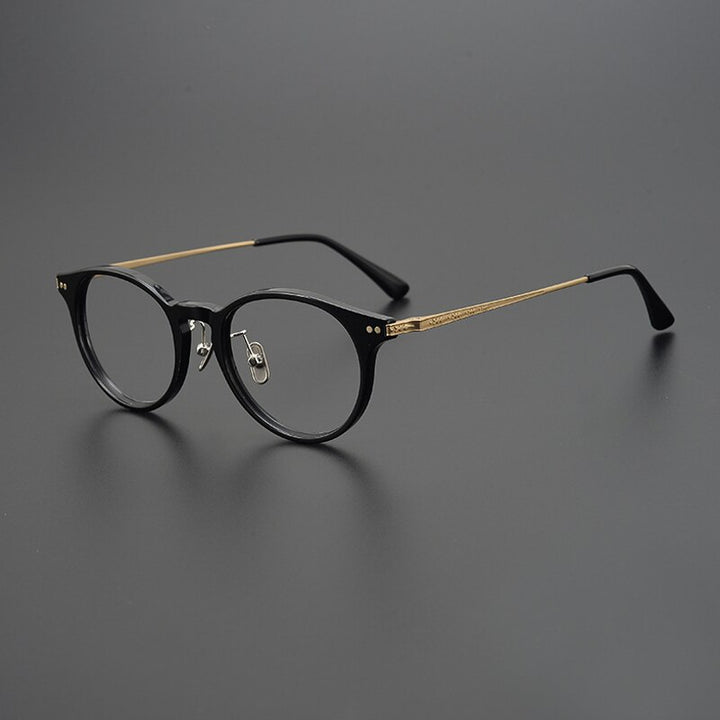 Gatenac Unisex Full Rim Round Tr 90 Titanium Eyeglasses Gxyj960 Full Rim Gatenac Black Gold  