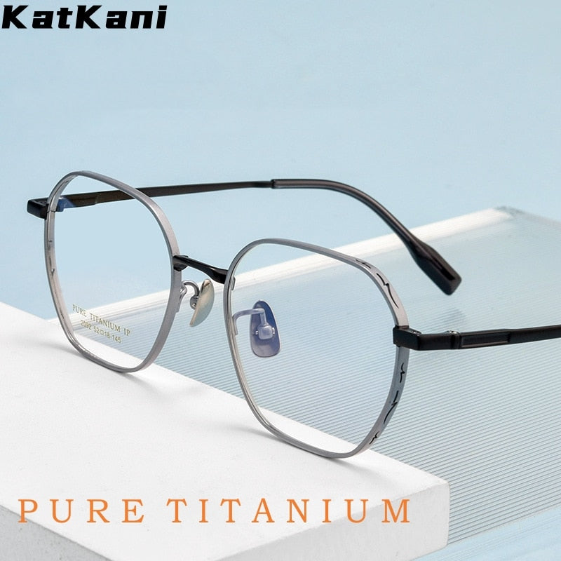 KatKani Unisex Full Rim Polygonal Titanium Alloy Eyeglasses 2092p Full Rim KatKani Eyeglasses   