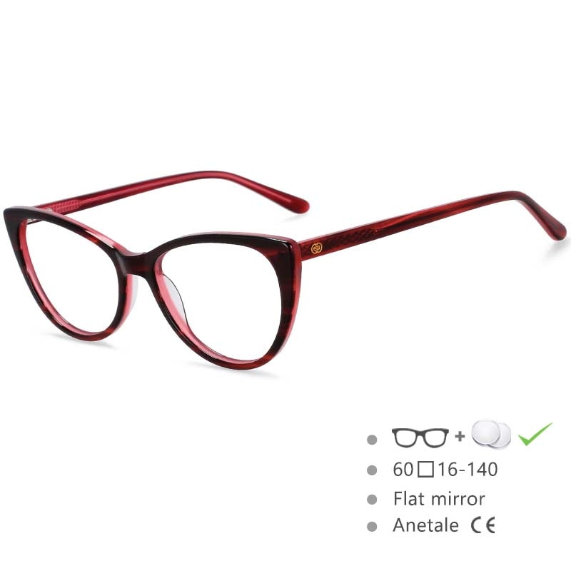 CCSpace Women's Full Rim Cat Eye Acetate Frame Eyeglasses 54551 Full Rim CCspace Red-Leopard China 