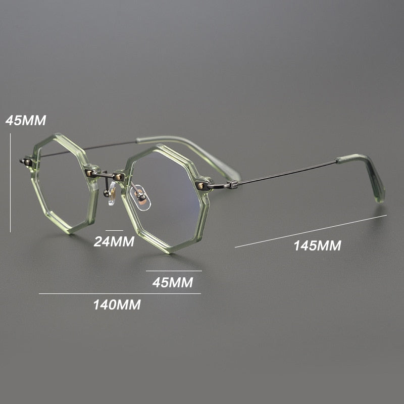 Gatenac Unisex Full Rim Polygonal Round Titanium Acetate Frame Eyeglasses Gxyj810 Full Rim Gatenac   