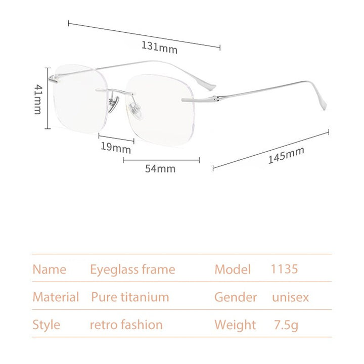 Handoer Men's Rimless Customized Lens Shape Titanium Eyeglasses 1135/1136 Rimless Handoer   