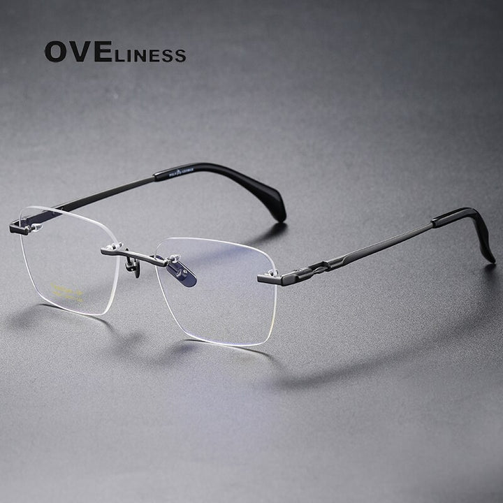 Oveliness Unisex Rimless Square Oval Titanium Eyeglasses 80843 Rimless Oveliness gun  