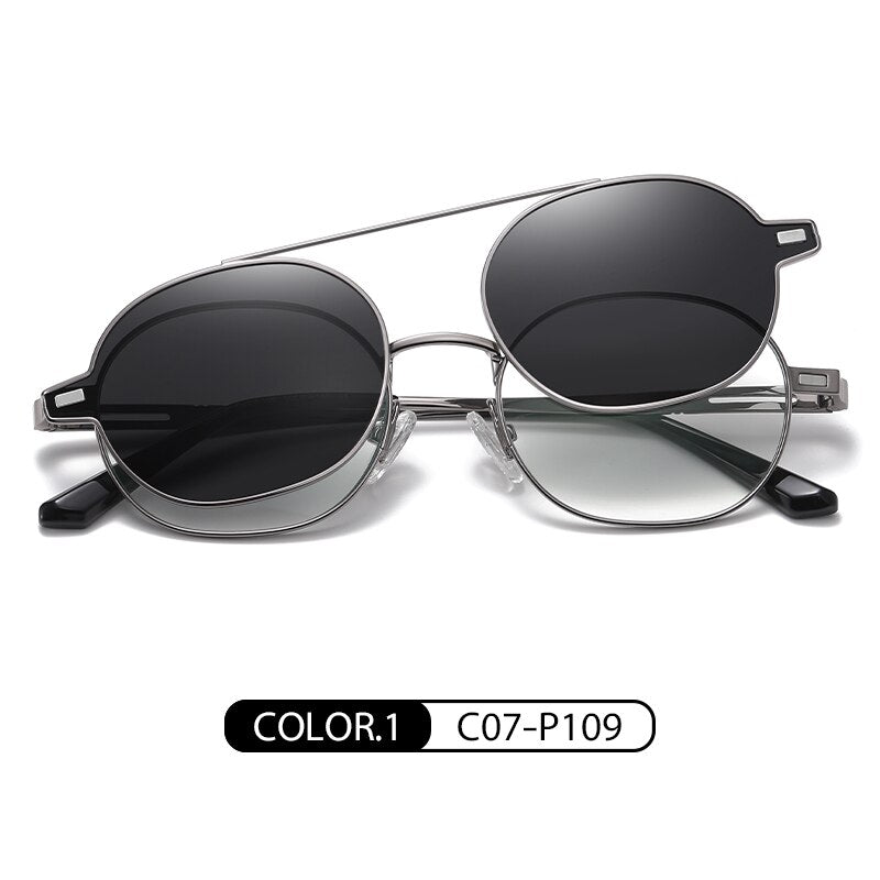 Zirosat Unisex Full Rim Round Alloy Eyeglasses Clip On Sunglasses CG8802 Clip On Sunglasses Zirosat black  