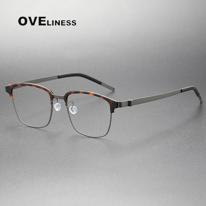 Oveliness Unisex Full Rim Square Screwless Acetate Titanium Eyeglasses 9835 Full Rim Oveliness tortoise gun  
