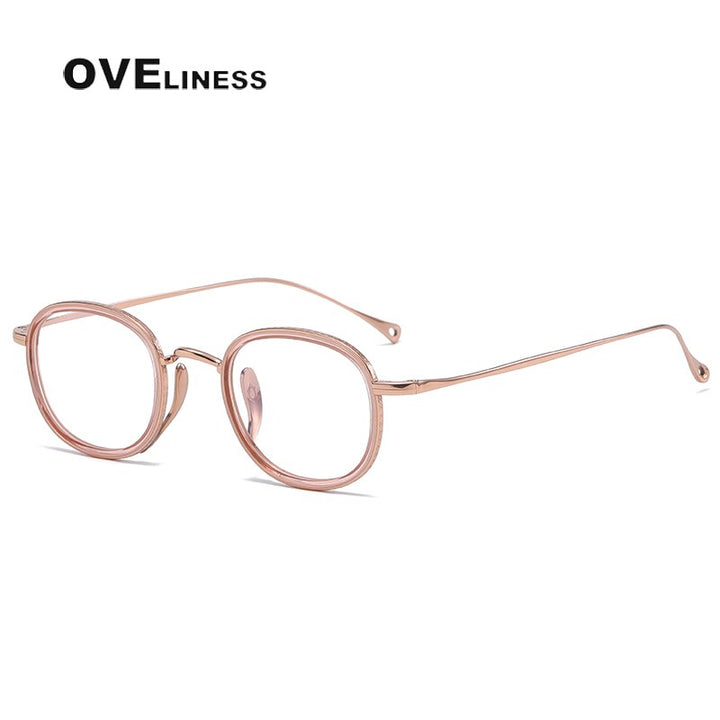 Oveliness Unisex Full Rim Round Acetate Titanium Eyeglasses 7309 Full Rim Oveliness pink gold  