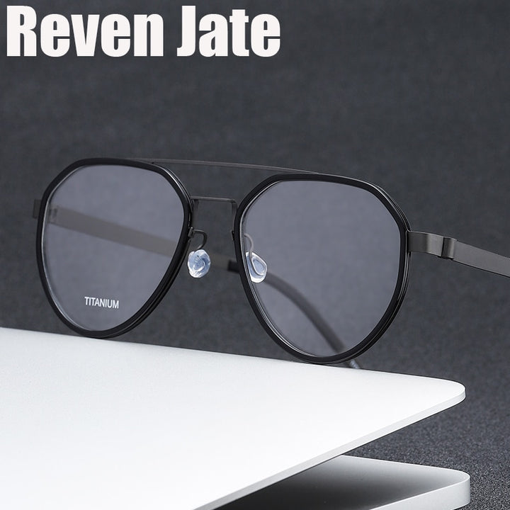 Reven Jate Unisex Full Rim Oval Double Bridge Titanium Acetate Eyeglasses 9745 Full Rim Reven Jate   